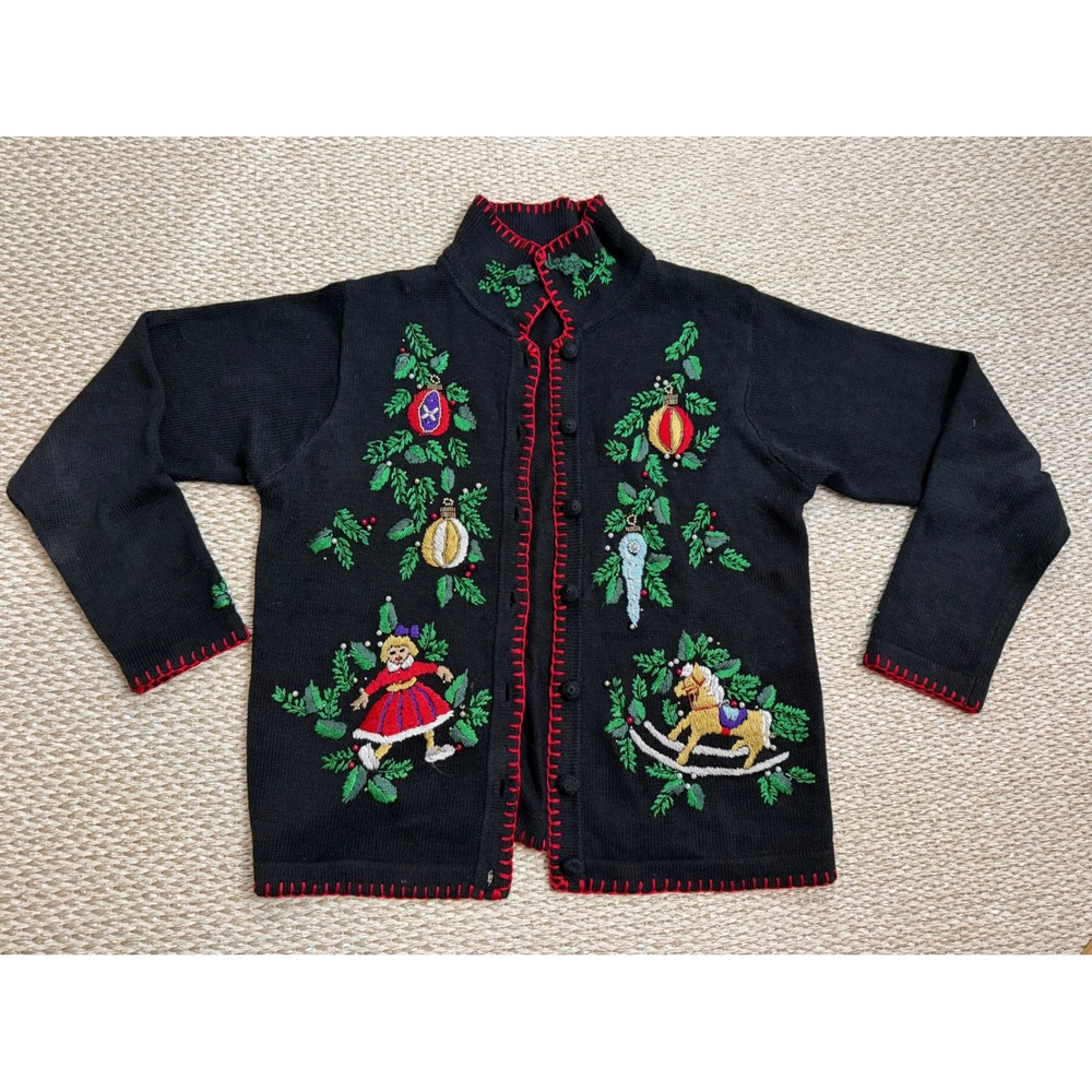B.P. Design Vintage Christmas Cardigan Embroidered horse sweater Cottagecore